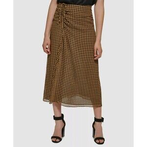 Calvin Klein Women's Beige Black Check Print Fall Maxi Skirt Size XL 16